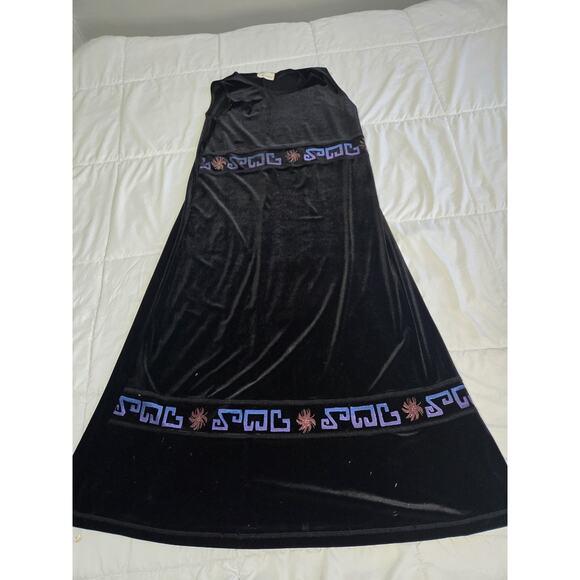 Vtg 80’s Savy Blue XL Velour Print Velvet Maxi Dress Sleeveless Basic Boho Gypsy - Picture 2 of 10